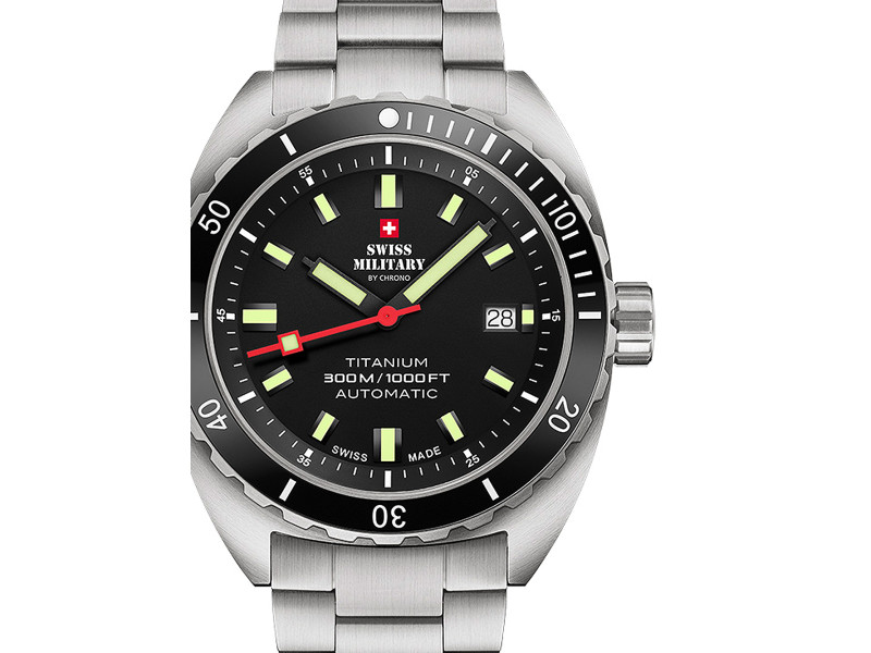 Swiss Military SMA34100.01 Diver Titanium Automatic Mens Watch 42mm 30ATM
